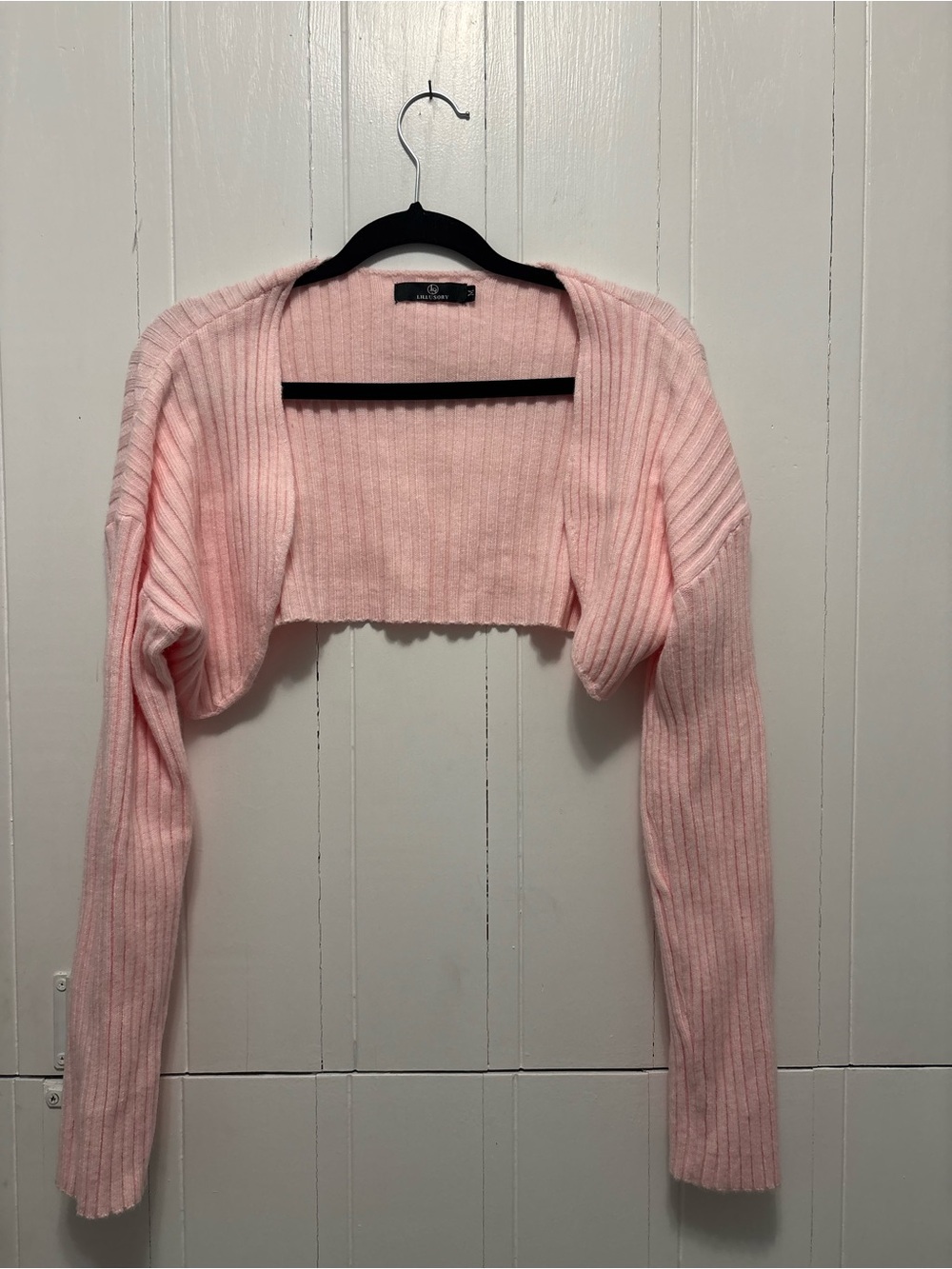 Cropped Ribbed Pink Bolero Cardigan